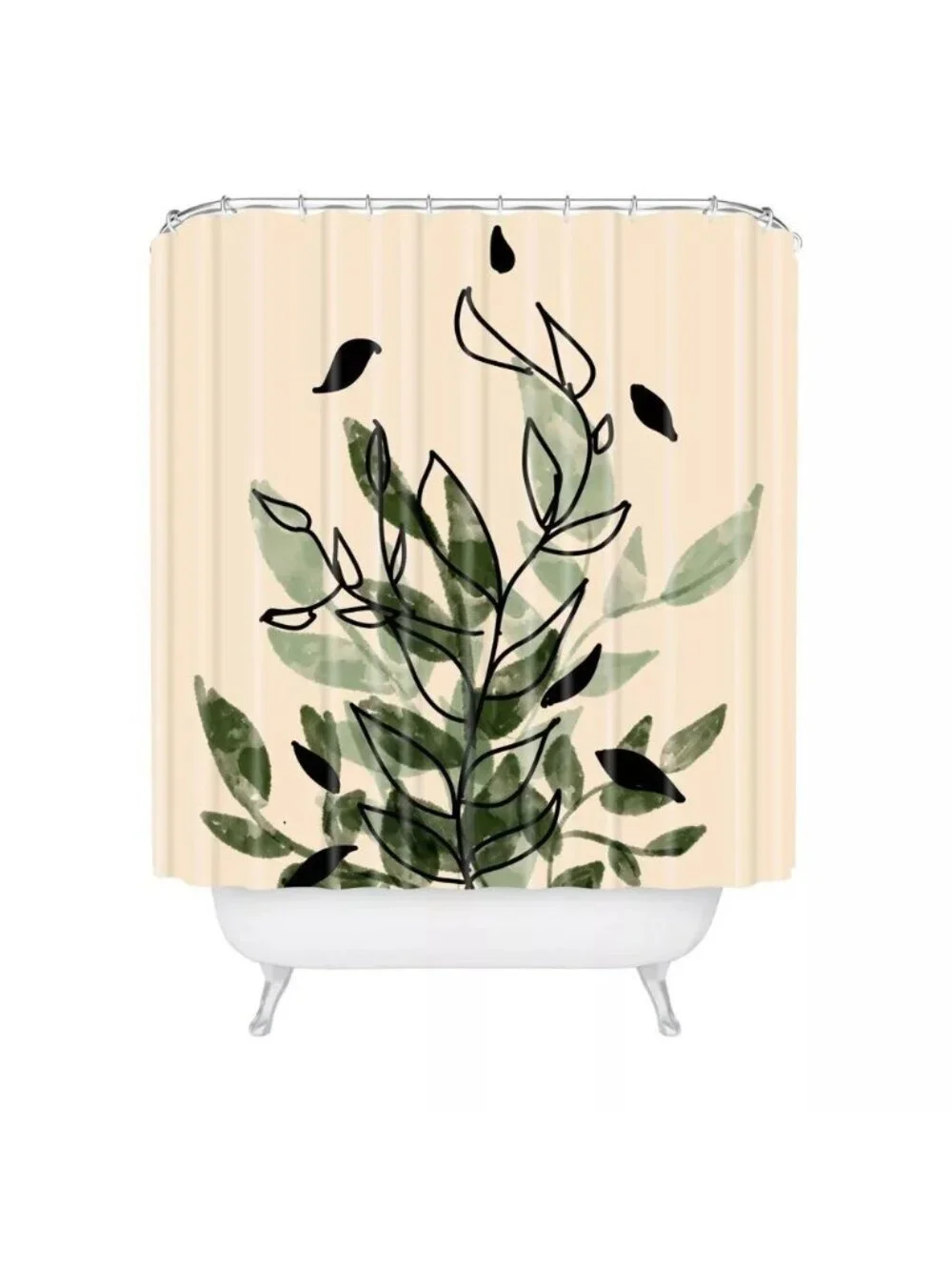 Deny Designs Aleeya Jones Green & Cream Leaves Print Shower Curtain 71
